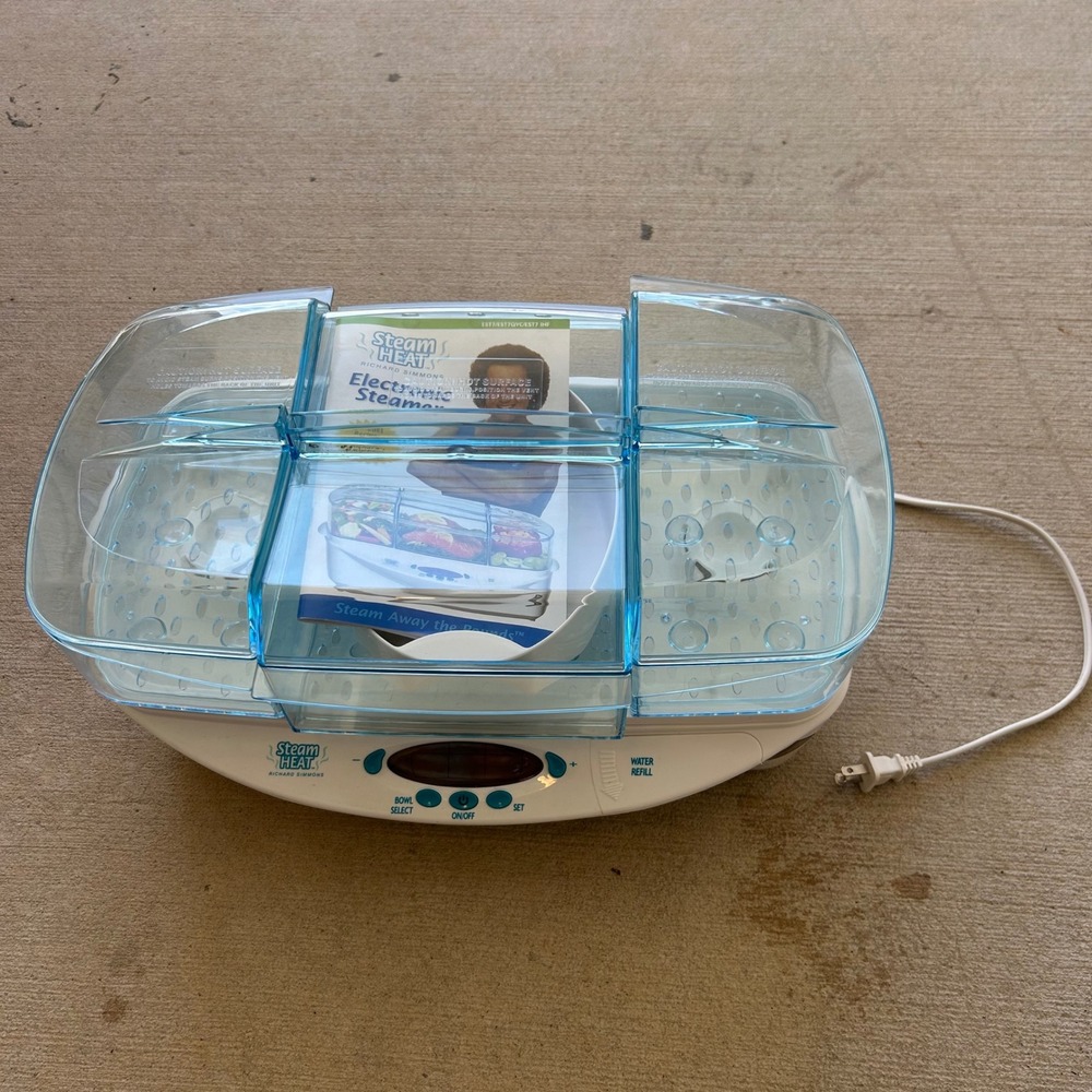 Richard Simmons Steam Heat Salton Electronic Steamer EST1 White Blue 3 Tier